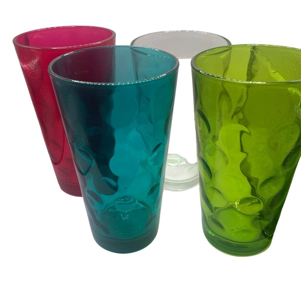 *MCM Set of 4 Pasabahce 14oz. Glass Tumblers in 4 vintage Beautiful Colors